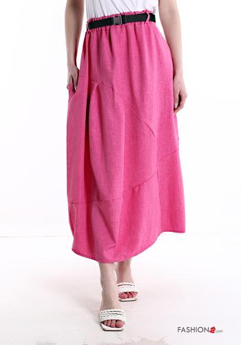 Longuette Linen Skirt with belt with pockets