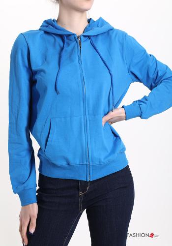 Felpa in Cotone con zip con tasche con cappuccio