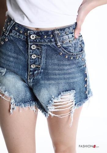 denim Cotton Shorts with buttons with studs with pockets - ph 4