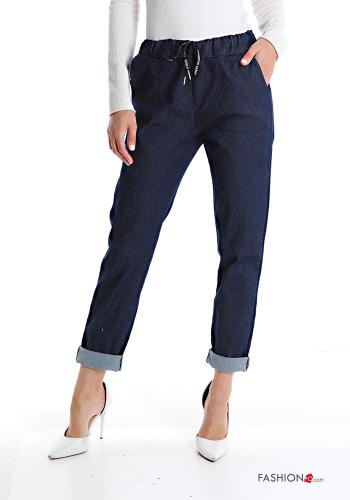denim Cotton Trousers with pockets with bow - ph 1