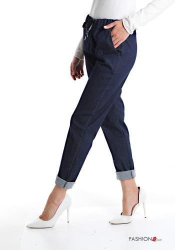 denim Cotton Trousers with pockets with bow - ph 3