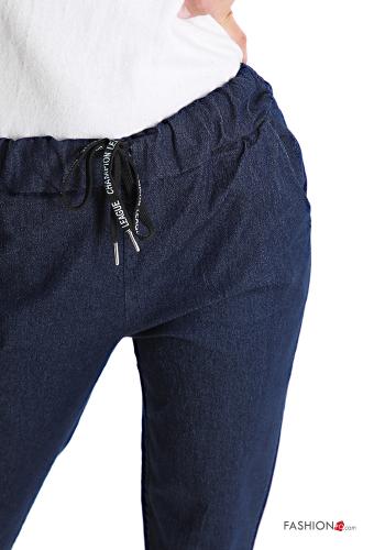 denim Cotton Trousers with pockets with bow - ph 4