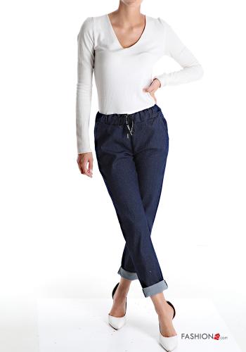 denim Cotton Trousers with pockets with bow - ph 5