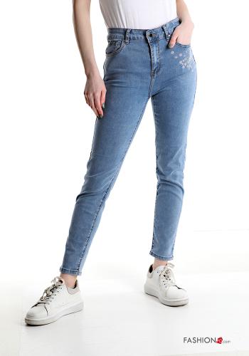 skinny Jeans aus Baumwolle mit Taschen mit Strasssteinen
