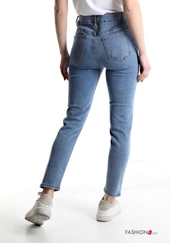 skinny Jeans aus Baumwolle mit Taschen mit Strasssteinen - ph 2