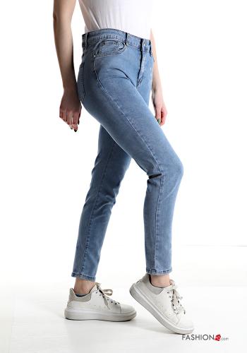 skinny Jeans aus Baumwolle mit Taschen mit Strasssteinen - ph 3
