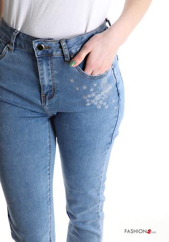 skinny Jeans aus Baumwolle mit Taschen mit Strasssteinen - ph 4