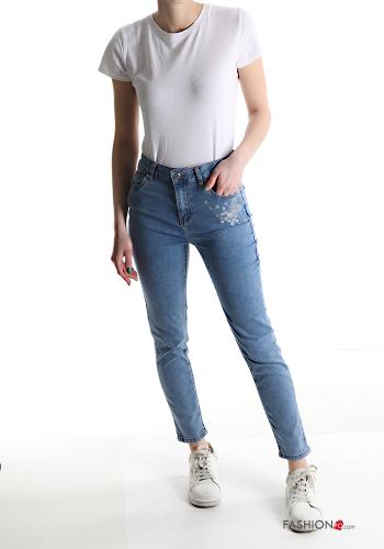 skinny Jeans aus Baumwolle mit Taschen mit Strasssteinen - ph 5