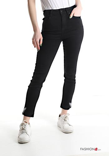 Jeans aus Baumwolle mit Knöpfen mit Strasssteinen mit Reißverschluss mit Taschen