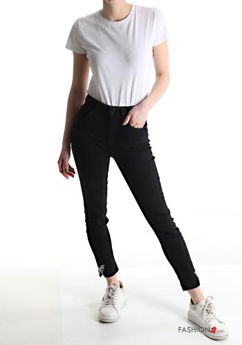 Jeans in Cotone con bottoni con strass con zip con tasche - ph 5