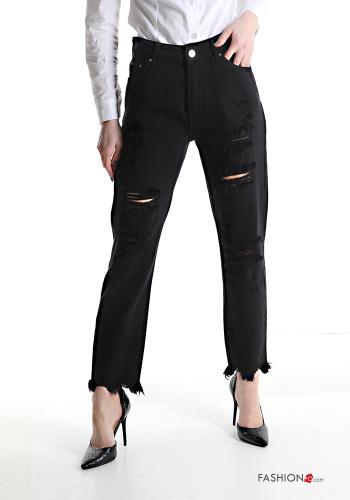 Jeans in Cotone con tasche con bottoni con zip