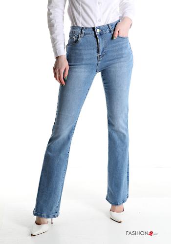 Jeans en Coton évasé à boutons avec fermeture éclair avec poches