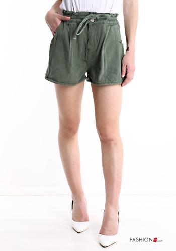 Pantaloncino Short in Cotone con bottoni con zip con fiocco con tasche - ph 1