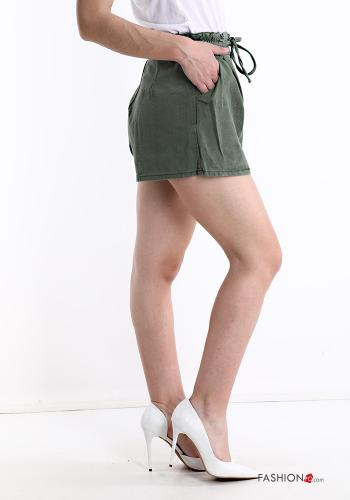 Pantaloncino Short in Cotone con bottoni con zip con fiocco con tasche - ph 3