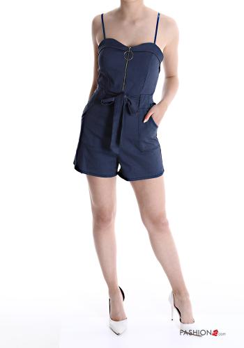 denim Jumpsuit with pockets with zip with bow - ph 1