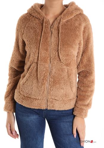 Felpa pelliccia sintetica con zip con tasche con cappuccio - ph 1