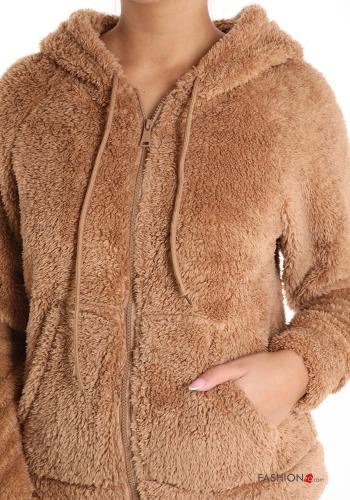 Felpa pelliccia sintetica con zip con tasche con cappuccio - ph 4