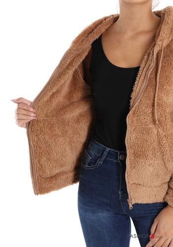 Felpa pelliccia sintetica con zip con tasche con cappuccio - ph 6
