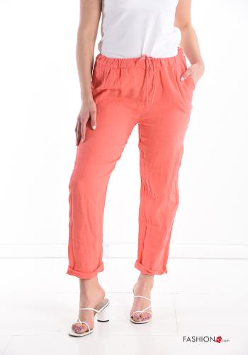 Pantalone in Lino con cintura con tasche