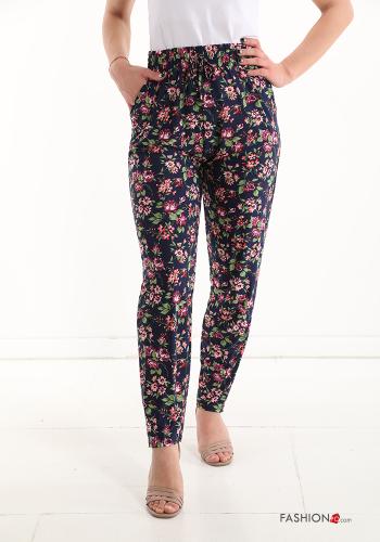 Blumenmuster Hose mit Taschen mit Schleife - ph 1