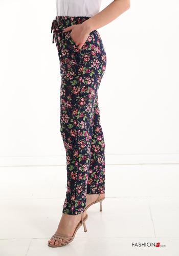 Blumenmuster Hose mit Taschen mit Schleife - ph 3