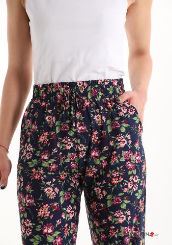 Blumenmuster Hose mit Taschen mit Schleife - ph 4
