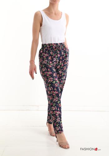 Blumenmuster Hose mit Taschen mit Schleife - ph 5
