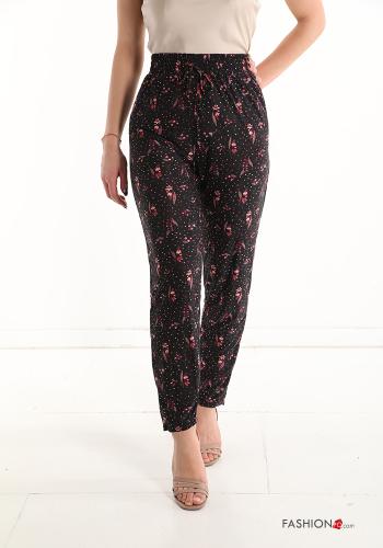 Blumenmuster Hose mit Taschen mit Schleife - ph 1