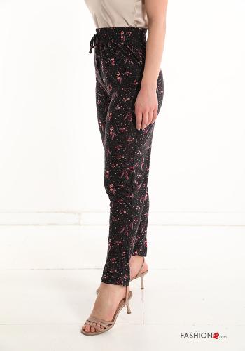 Blumenmuster Hose mit Taschen mit Schleife - ph 3
