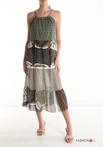 Patterned Sleeveless Dress with flounces with bow - ph 1