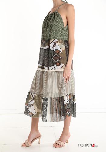 Patterned Sleeveless Dress with flounces with bow - ph 3