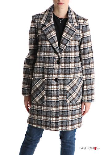 Tartan-Muster Mantel mit Knöpfen mit Taschen - ph 1