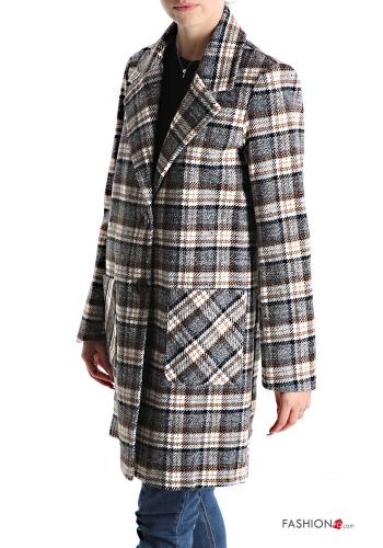 Tartan-Muster Mantel mit Knöpfen mit Taschen - ph 3