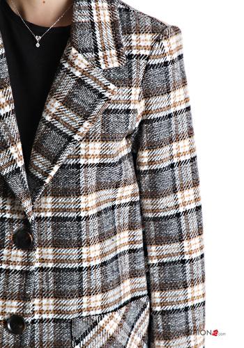Tartan-Muster Mantel mit Knöpfen mit Taschen - ph 4