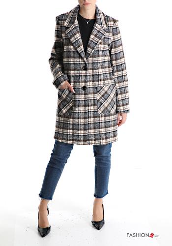 Tartan-Muster Mantel mit Knöpfen mit Taschen - ph 5