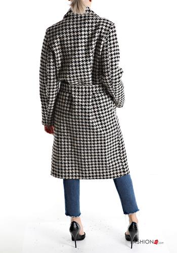 Houndstooth Coat with belt with pockets with buttons - ph 2