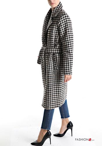 Houndstooth Coat with belt with pockets with buttons - ph 3