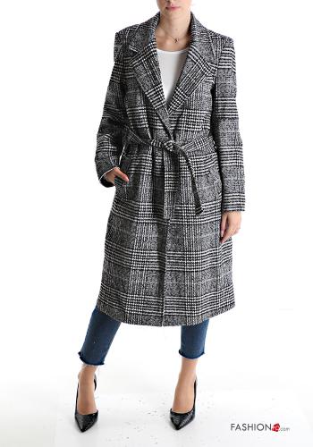 Cappotto Fantasia tartan con bottoni con cintura con tasche - ph 1