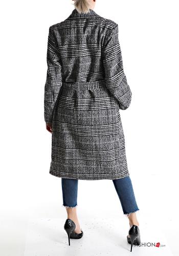 Cappotto Fantasia tartan con bottoni con cintura con tasche - ph 2
