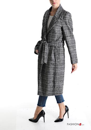 Cappotto Fantasia tartan con bottoni con cintura con tasche - ph 3