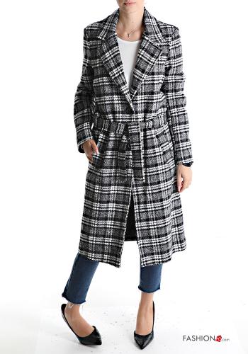 Tartan-Muster Mantel mit Gürtel mit Knöpfen - ph 1