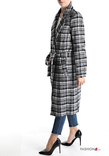 Tartan-Muster Mantel mit Gürtel mit Knöpfen - ph 3
