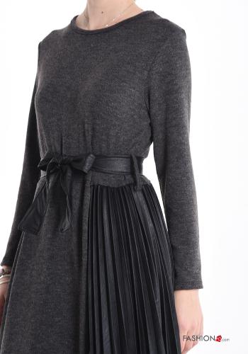 Kunstleder lange Kleid mit Gürtel - ph 4