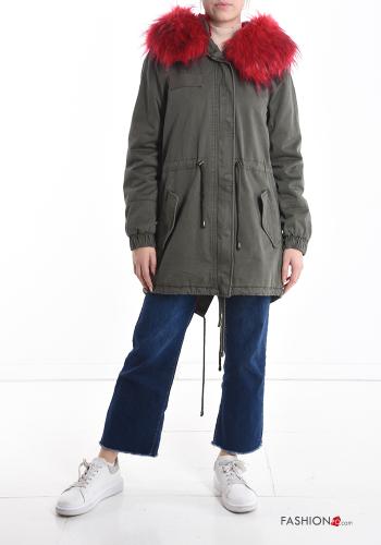faux fur Cotton Parka with drawstring with hood with pockets with zip - ph 1