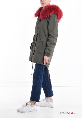 faux fur Cotton Parka with drawstring with hood with pockets with zip - ph 3