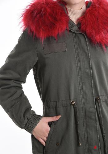 faux fur Cotton Parka with drawstring with hood with pockets with zip - ph 4