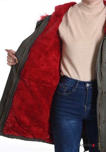 faux fur Cotton Parka with drawstring with hood with pockets with zip - ph 6