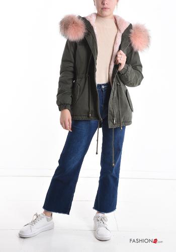 Parka de Algodón piel sintética con cremallera con capucha con bolsillos - ph 6