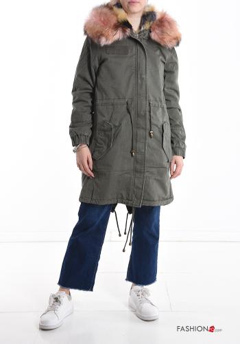 Parka in Cotone pelliccia sintetica con coulisse con cappuccio con tasche con zip