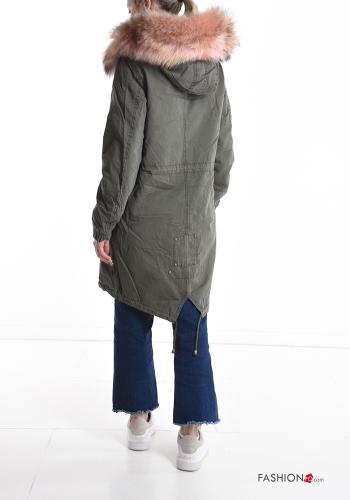 Parka in Cotone pelliccia sintetica con coulisse con cappuccio con tasche con zip - ph 2